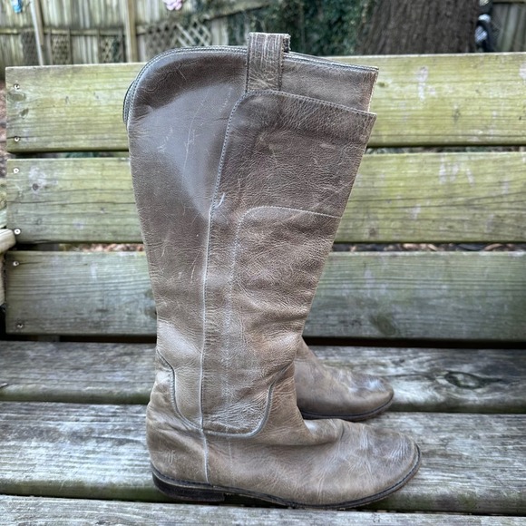 Frye Paige Tall Riding Boots Distressed Taupe Gray Equestrian Size 9.5 Old Money - Picture 10 of 10